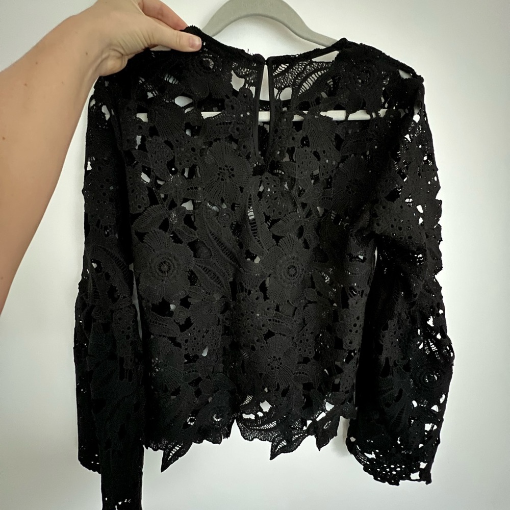 Black Lace Crochet Bell Sleeve Top